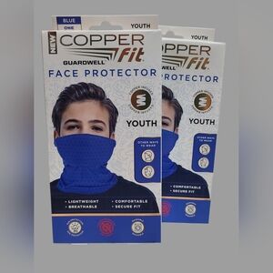 2- COPPER Fit Youth Face Protector Masks - Blue